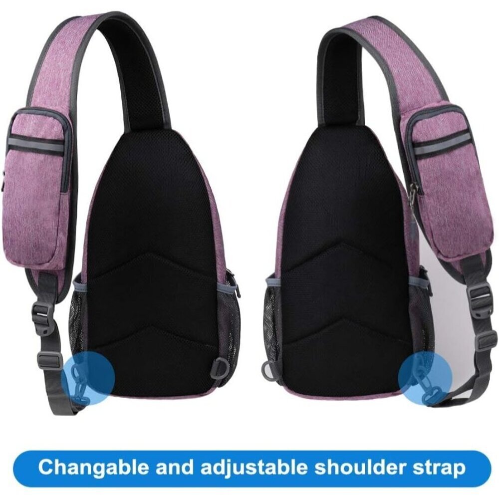 Waterfly Men Women Purple Crossbody Adjustable Strap Hiking Sling Backpack - Picture 5 of 6
